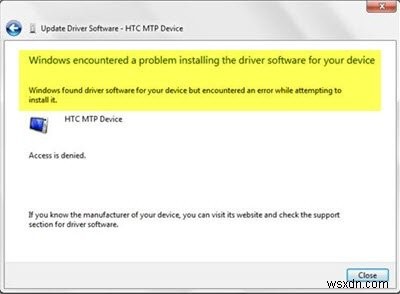 Windows พบปัญหาในการติดตั้งซอฟต์แวร์ไดรเวอร์สำหรับอุปกรณ์ของคุณ 