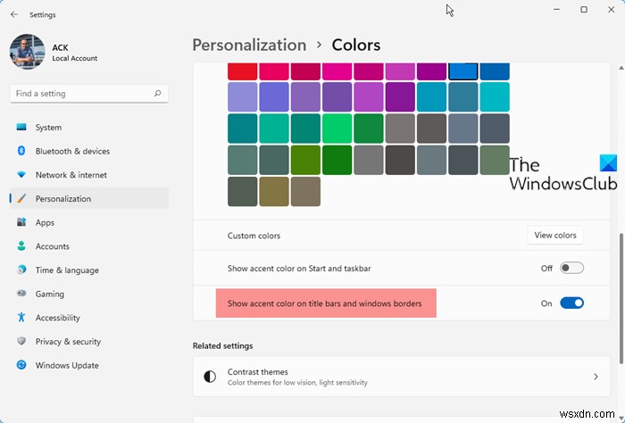 วิธีรับแถบชื่อหน้าต่างสีใน Windows 11/10 