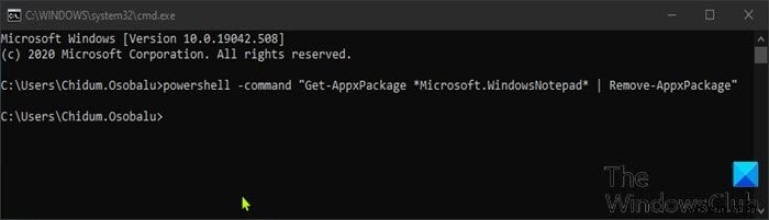 ถอนการติดตั้ง Notepad โดยใช้ PowerShell, Command Prompt หรือแอพการตั้งค่าใน Windows 11/10 