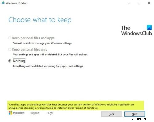 ไม่สามารถเก็บไฟล์ แอพ และการตั้งค่าของคุณได้ – ข้อผิดพลาดในการอัพเกรดแบบแทนที่ของ Windows 