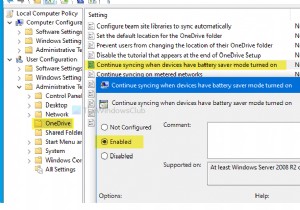 วิธีทำให้ OneDrive ซิงค์ต่อไปเมื่อเปิดโหมดประหยัดแบตเตอรี่ 