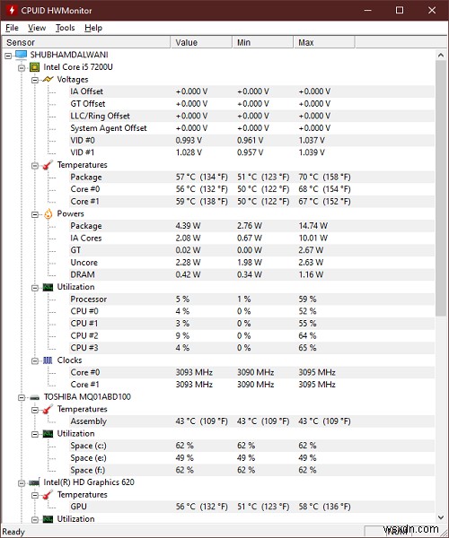 HWMonitor ช่วยคุณตรวจสอบการเปลี่ยนแปลงฮาร์ดแวร์ใน Windows 10 