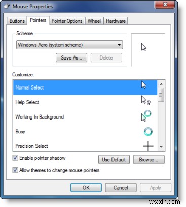 Windows Pointers &Mouse Settings สำหรับคนถนัดซ้าย 