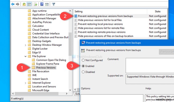 วิธีป้องกันการกู้คืนไฟล์เวอร์ชันก่อนหน้าจากข้อมูลสำรองใน Windows 10 