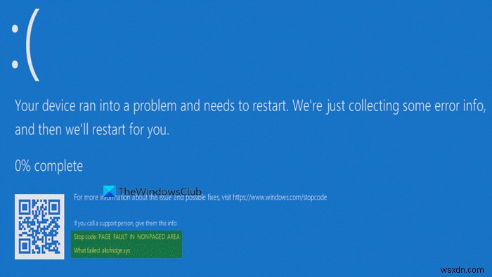 แก้ไขข้อผิดพลาดหน้าจอสีน้ำเงิน aksfridge.sys ใน Windows 10 