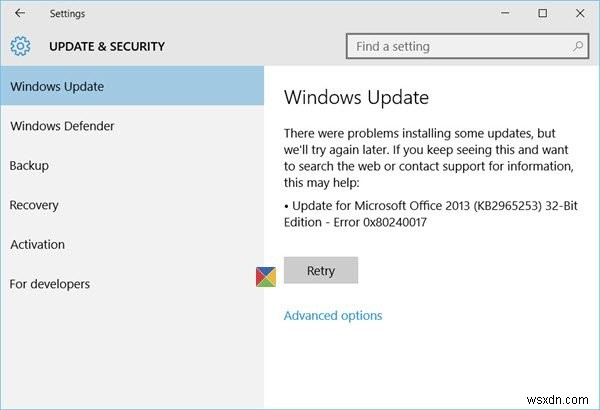 ข้อผิดพลาด 0x80240017 ขณะดาวน์โหลดหรือติดตั้ง Windows Update 