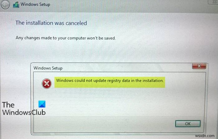 Windows ไม่สามารถอัปเดตข้อมูลรีจิสทรีในการติดตั้งได้ 
