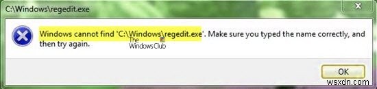 Windows ไม่พบ C:/Windows/regedit.exe 