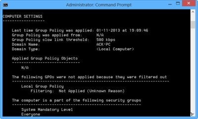 ตรวจสอบการตั้งค่าด้วย Group Policy Results Tool (GPResult.exe) ใน Windows 11/10 