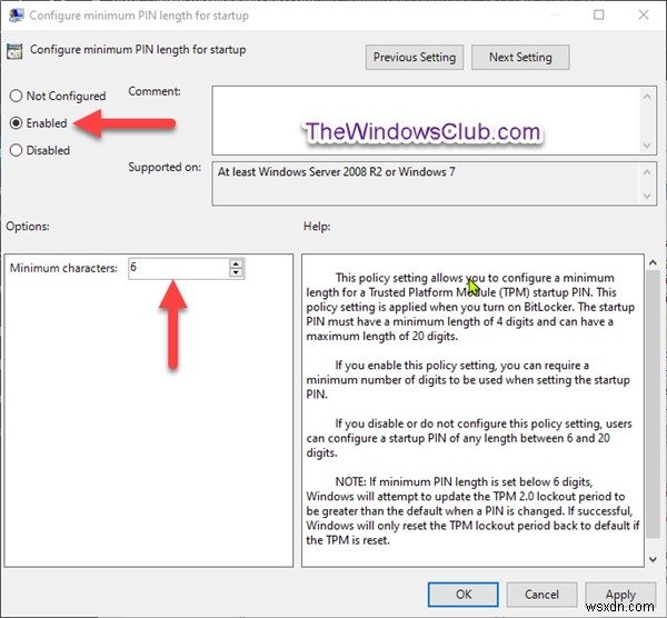 ระบุความยาวขั้นต่ำสำหรับ PIN เริ่มต้นของ BitLocker ใน Windows 11/10 