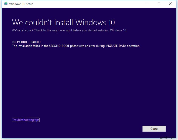 แก้ไขข้อผิดพลาดการอัปเกรด Windows 0xC1900101 – 0x4000D 