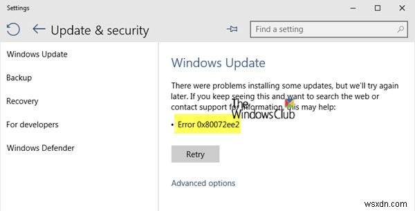 แก้ไขข้อผิดพลาด Windows Update 0x80072EE2 