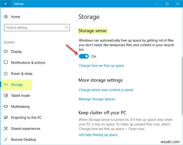 ลบไฟล์โดยอัตโนมัติในโฟลเดอร์ Downloads &Recycle Bin โดยใช้ Storage Sense ใน Windows 10 