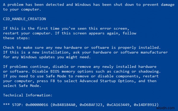 แก้ไขข้อผิดพลาดหน้าจอสีน้ำเงิน 0x00000016 บน Windows 11/10 