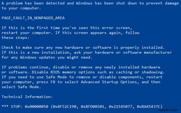 แก้ไขข้อผิดพลาด PAGE_FAULT_IN_NONPAGED_AREA 0x00000050 