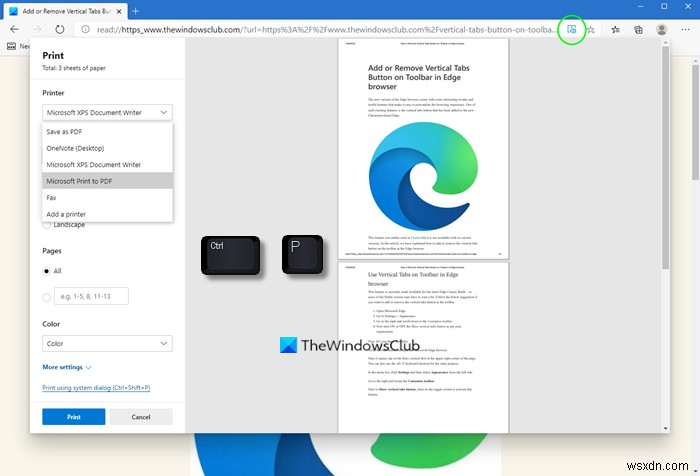 วิธีพิมพ์จากเบราว์เซอร์ Microsoft Edge ใน Windows 10 