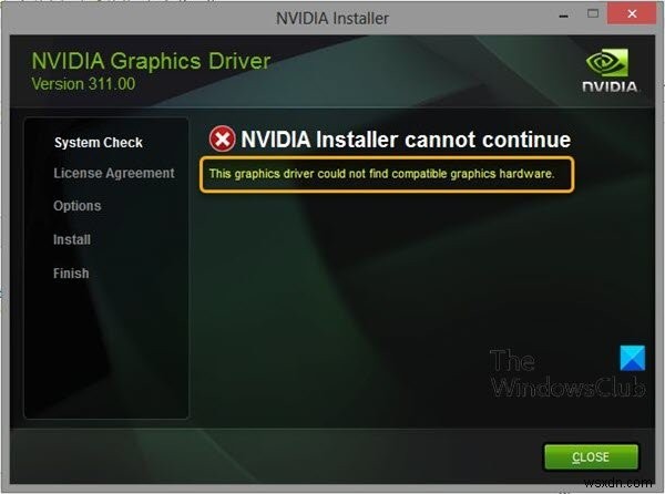 ไดรเวอร์กราฟิกนี้ไม่พบฮาร์ดแวร์กราฟิกที่เข้ากันได้ – ข้อผิดพลาด NVIDIA 