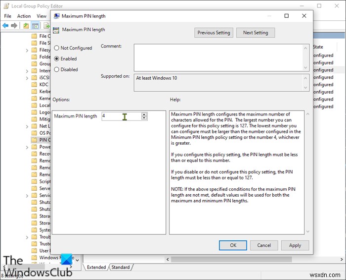 วิธีระบุความยาว PIN ขั้นต่ำและสูงสุดใน Windows 11/10 