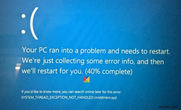 SYSTEM_THREAD_EXCEPTION_NOT_HANDLED (nviddmkm.sys, atikmpag.sys) หน้าจอสีน้ำเงินใน Windows 11/10 