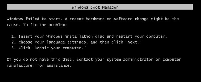 Windows ไม่สามารถเริ่มต้นได้ การเปลี่ยนแปลงฮาร์ดแวร์หรือซอฟต์แวร์ล่าสุดอาจเป็นสาเหตุ 