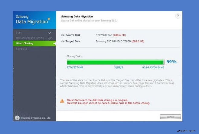 Samsung Data Migration ค้างอยู่ที่ 0%, 99% หรือ 100% 