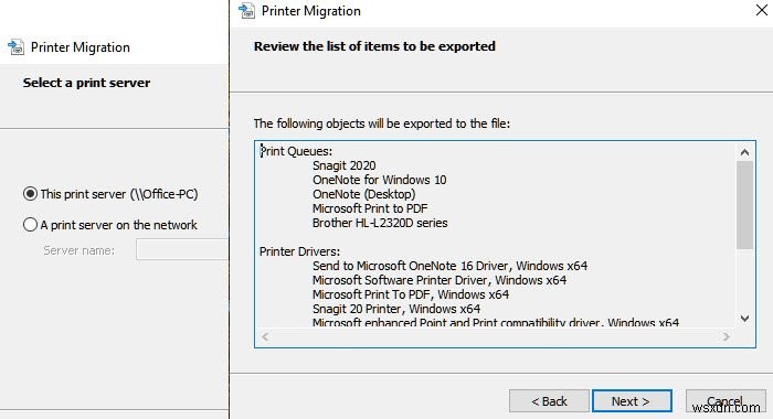 วิธีสำรองไดรเวอร์เครื่องพิมพ์และคิวโดยใช้ Printer Migration Tool ใน Windows 10 