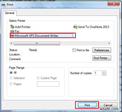 วิธีพิมพ์ไปยัง Microsoft XPS Document Writer ใน Windows PC 