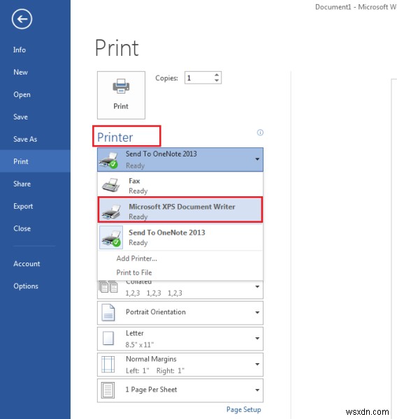 วิธีพิมพ์ไปยัง Microsoft XPS Document Writer ใน Windows PC 