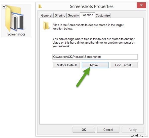 วิธีเปลี่ยนตำแหน่งโฟลเดอร์ Print Screen Screenshot ใน Windows 11/10 