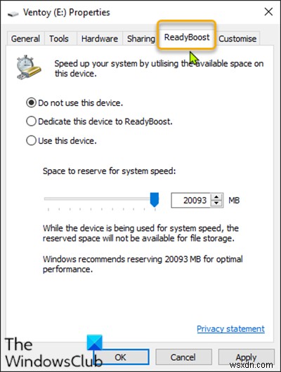 วิธีเพิ่มหรือลบแท็บ ReadyBoost ในคุณสมบัติของไดรฟ์ใน Windows 10 