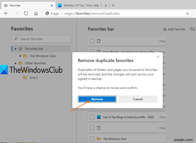 วิธีลบ Duplicate Favorites ในเบราว์เซอร์ Microsoft Edge 