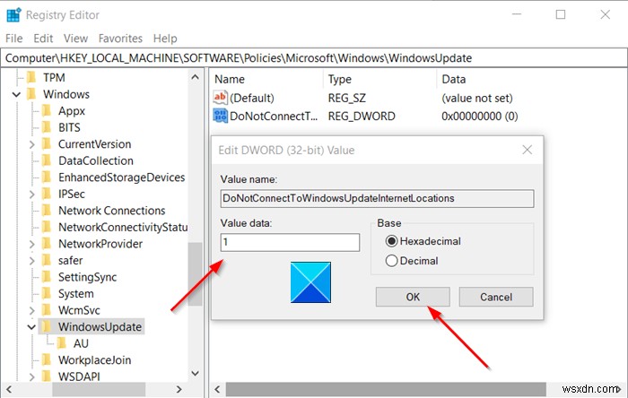 ป้องกันไม่ให้ Windows 10 เชื่อมต่อกับตำแหน่งอินเทอร์เน็ตของ Windows Update 