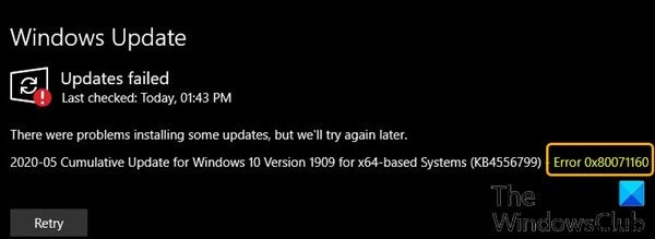 แก้ไขข้อผิดพลาด Windows Update 0x80071160 