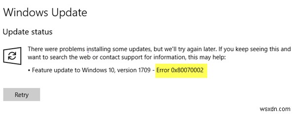 แก้ไขรหัสข้อผิดพลาดของการอัปเดต Windows 10 0x80d02002 