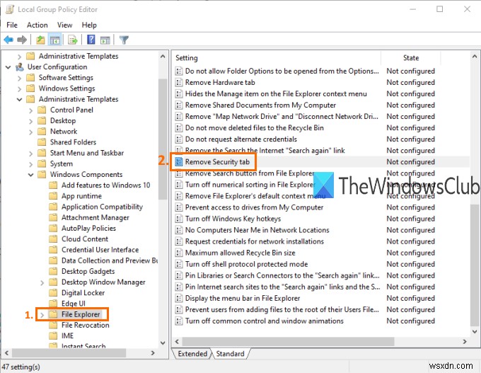 จะเพิ่มหรือลบแท็บ Security จาก File Explorer ใน Windows 10 ได้อย่างไร 