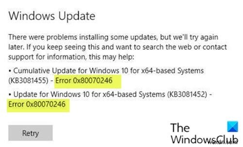 แก้ไขข้อผิดพลาด Windows Update 0x80070246 บน Windows 10 