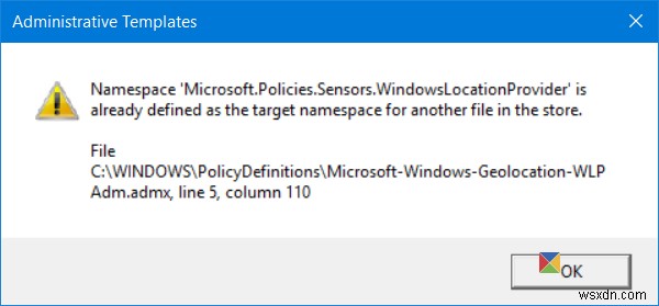 เนมสเปซมีข้อผิดพลาดที่กำหนดไว้แล้วเมื่อเปิด Group Policy Editor ใน Windows 11/10 