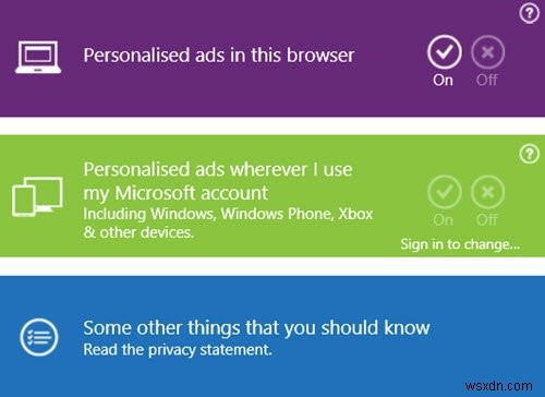 จัดการและปรับแต่งค่ากำหนดของโฆษณาในผลิตภัณฑ์ของ Microsoft 