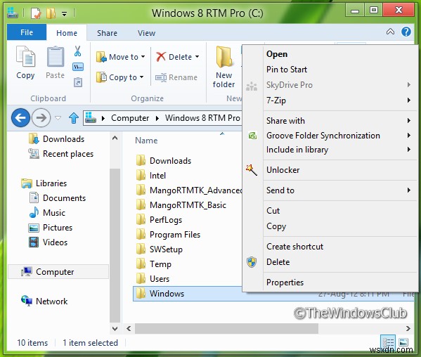 ลบตัวเลือกเปิดโฟลเดอร์ในเมนูบริบทของหน้าต่างใหม่ใน Windows File Explorer 