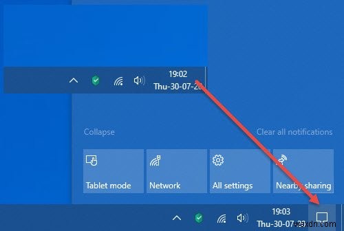 Windows 10 Action Center หายไป 