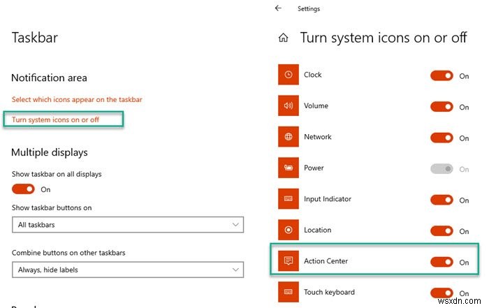 Windows 10 Action Center หายไป 