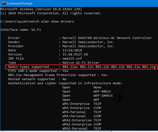 ตรวจสอบว่าประเภทวิทยุรองรับ 5GHz บนคอมพิวเตอร์ Windows 11/10 ของคุณหรือไม่ 