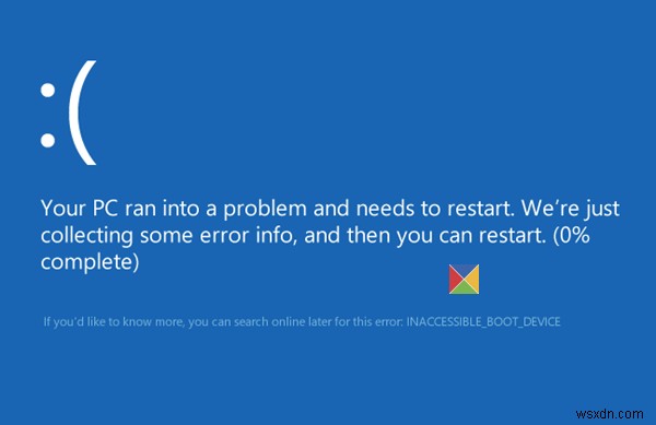 ข้อผิดพลาด INACCESSIBLE BOOT DEVICE ใน Windows 11/10 
