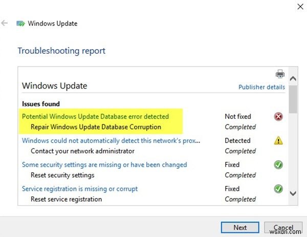 ตรวจพบข้อผิดพลาดฐานข้อมูล Windows Update ที่อาจเกิดขึ้นใน Windows 11/10 
