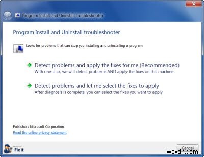 ไม่สามารถติดตั้งหรือถอนการติดตั้งโปรแกรมใน Windows 11/10? ใช้โปรแกรมติดตั้งและถอนการติดตั้งตัวแก้ไขปัญหา 