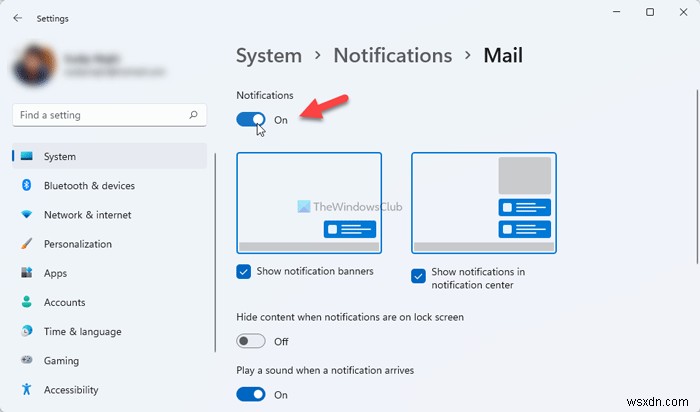 วิธีเปิดหรือปิดการแจ้งเตือนทางอีเมลของแอป Mail ใน Windows 11/10 