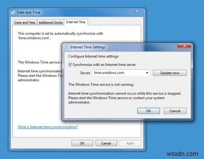 บริการ Windows Time ไม่ทำงาน การซิงโครไนซ์เวลาล้มเหลวโดยมีข้อผิดพลาด 