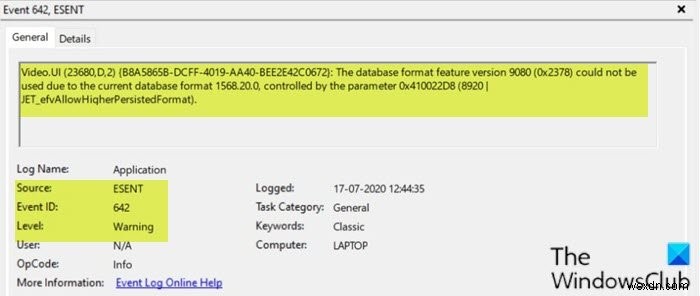 แก้ไขข้อผิดพลาด Event ID 642 ESENT บน Windows 11/10 