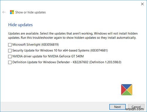 เครื่องมือแสดงหรือซ่อนการอัปเดตจะบล็อกการอัปเดต Windows ที่ไม่ต้องการใน Windows 11/10 