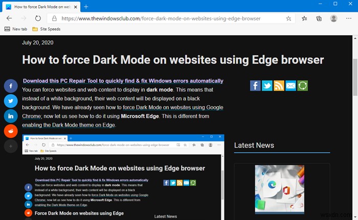 วิธีบังคับ Dark Mode บนเว็บไซต์โดยใช้ Edge browser 
